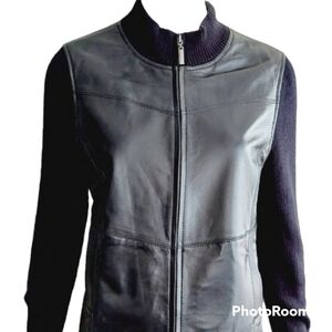 JACLYN Smith classics 100% leather and ribbed knit fabric jacket sz 12